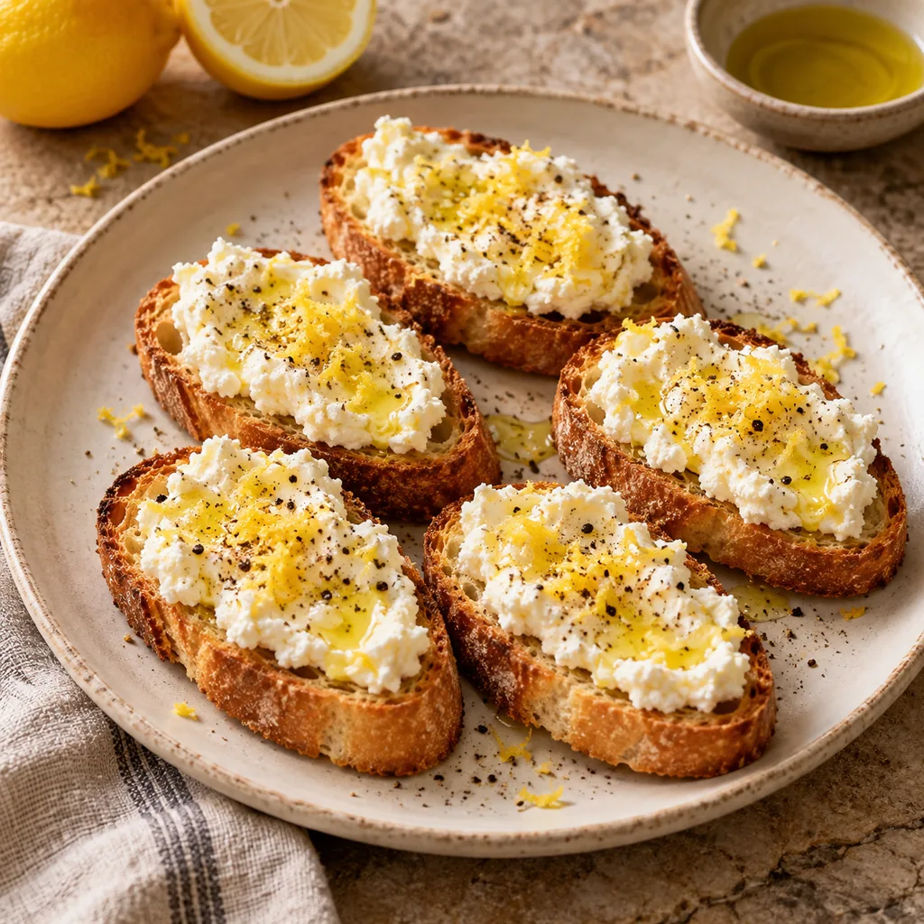 AI-generated serving suggestion for Ricotta lemon crostini