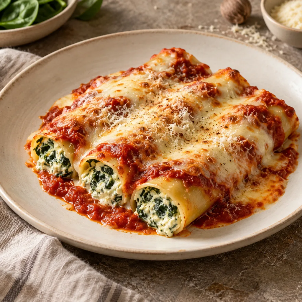 AI-generated serving suggestion for Spinach ricotta cannelloni