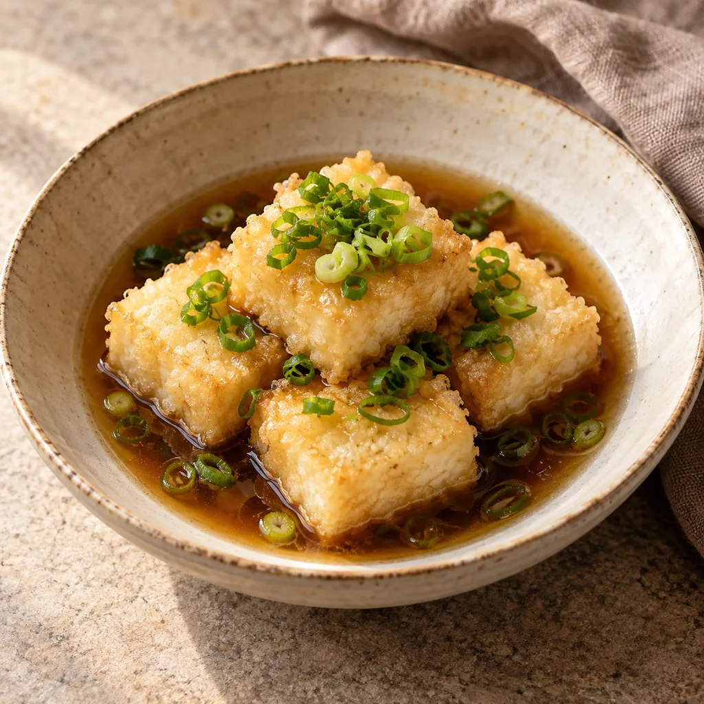 AI-generated serving suggestion for Agedashi tofu