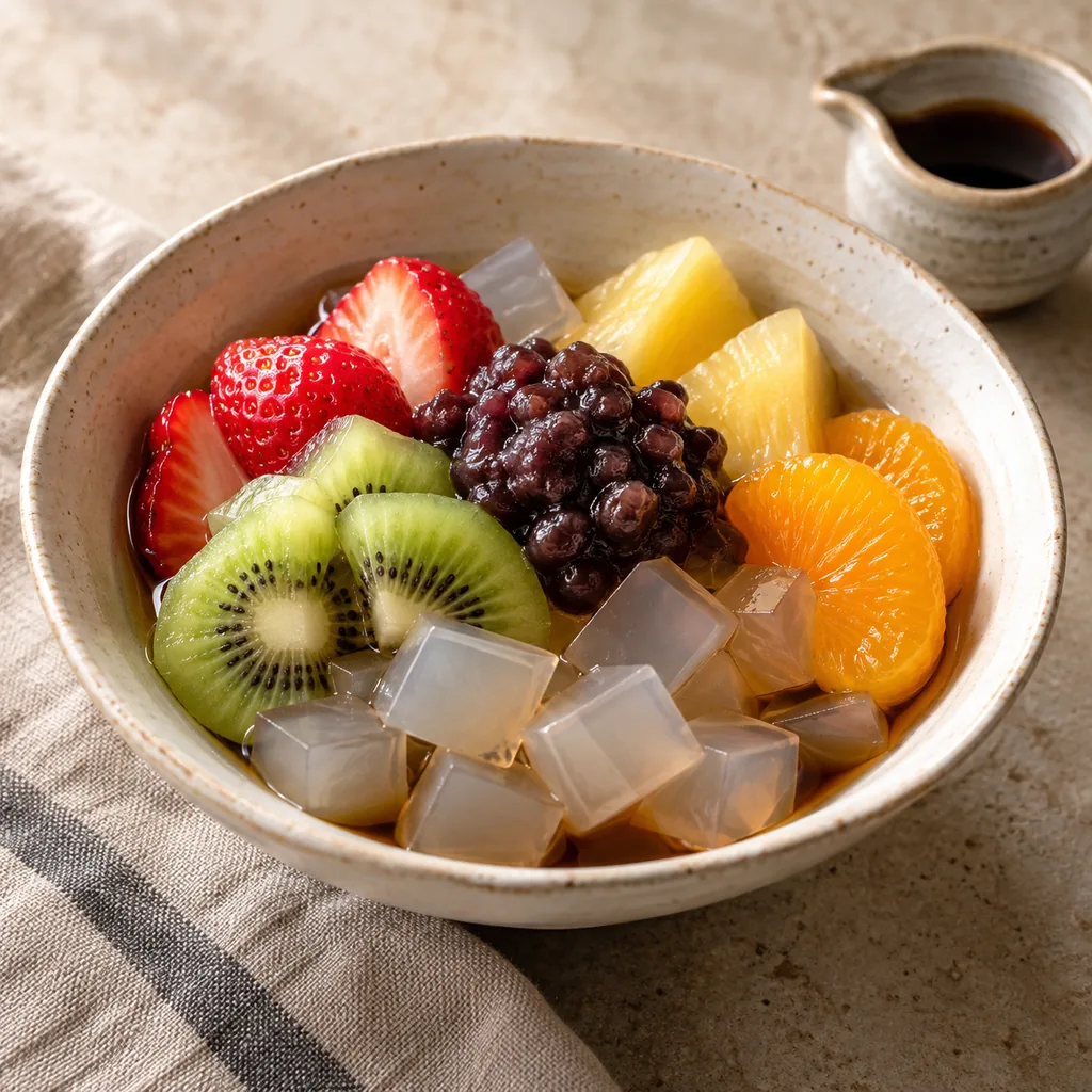 AI-generated serving suggestion for Anmitsu fruit bowls
