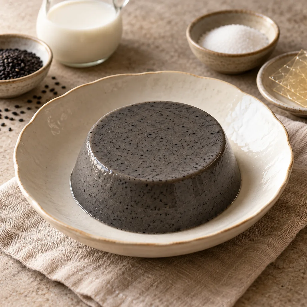 AI-generated serving suggestion for Black sesame pudding