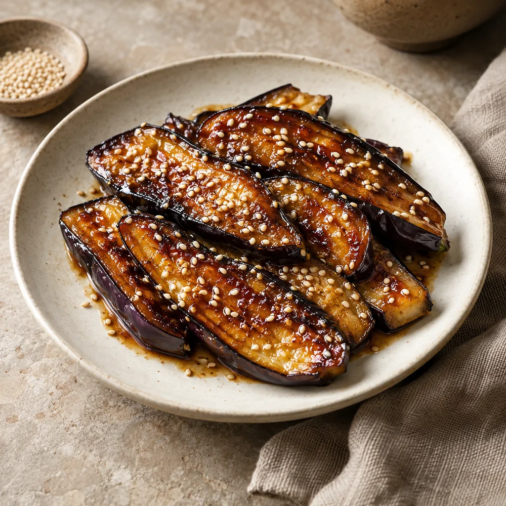 AI-generated serving suggestion for Miso-glazed aubergine