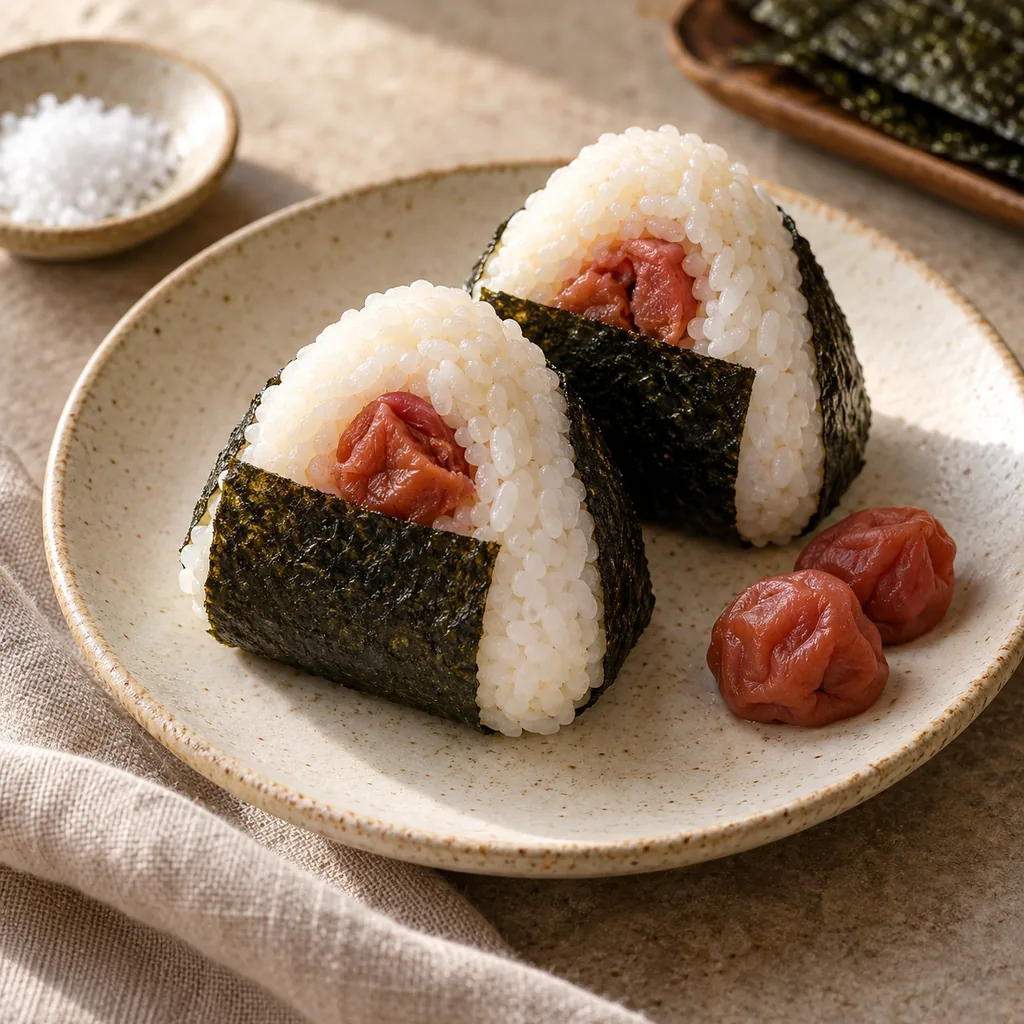 AI-generated serving suggestion for Onigiri with umeboshi