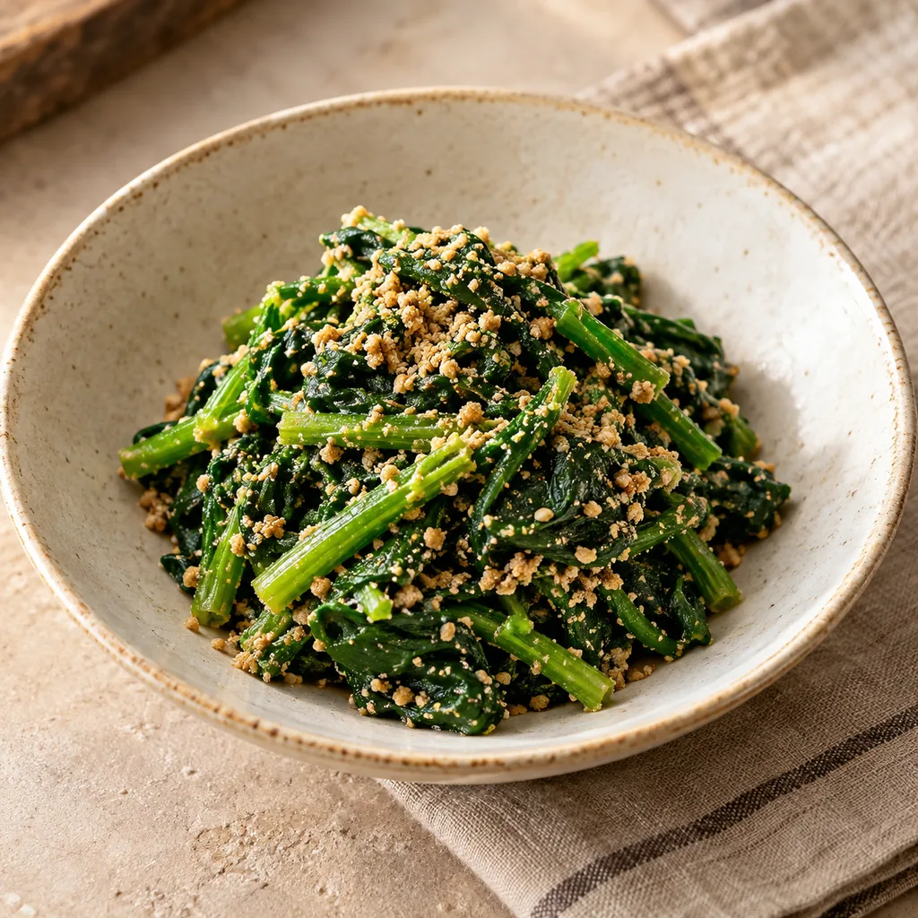 AI-generated serving suggestion for Spinach goma-ae