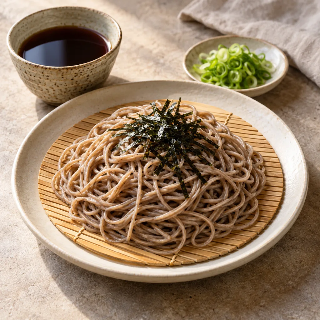 AI-generated serving suggestion for Zaru soba with dipping sauce