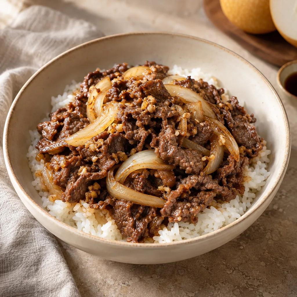 AI-generated serving suggestion for Beef bulgogi bowls