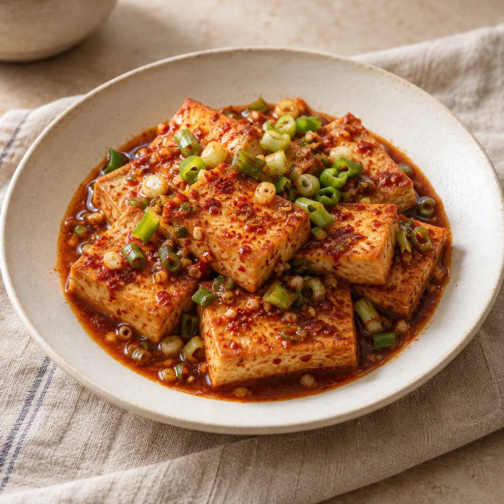 AI-generated serving suggestion for Braised tofu bites