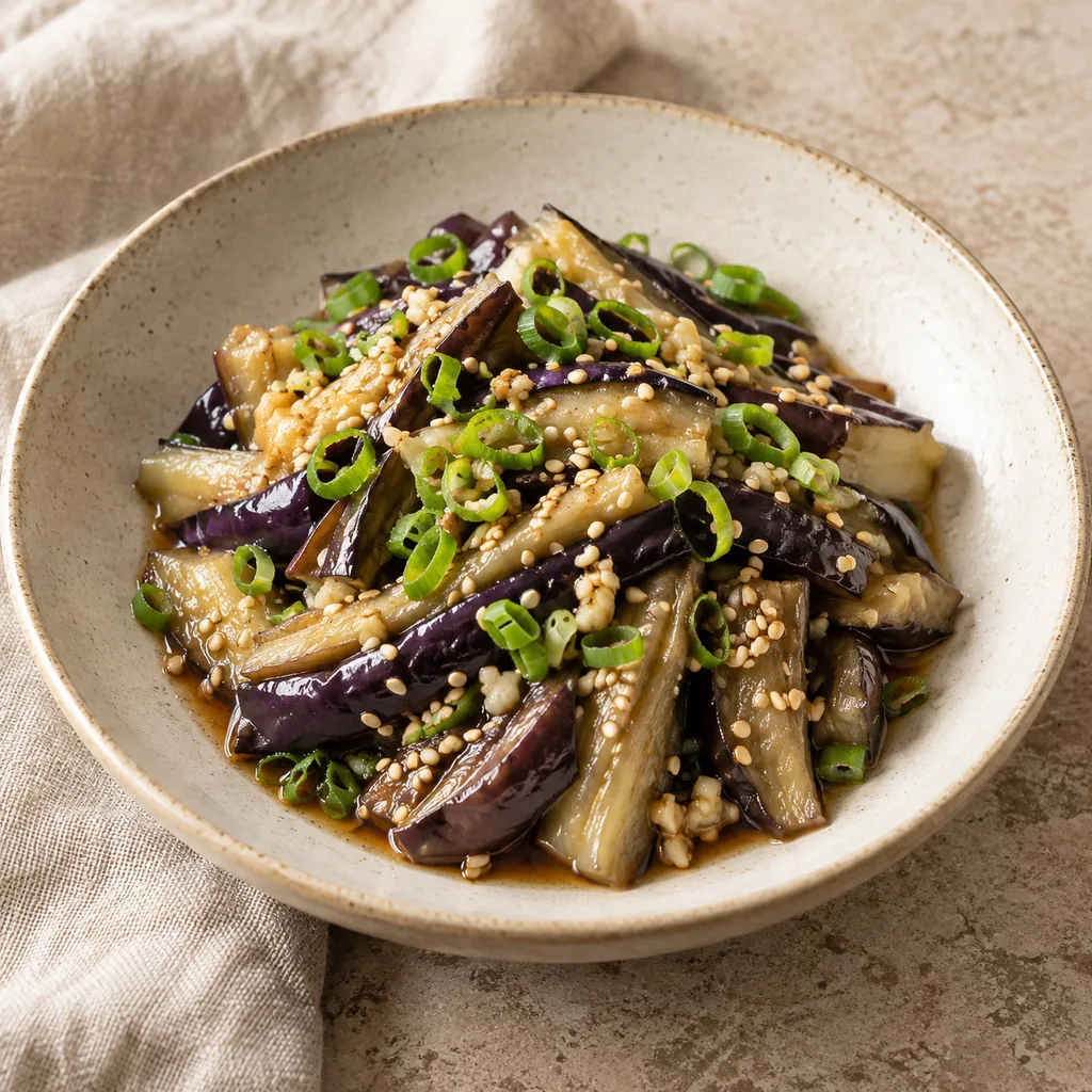 AI-generated serving suggestion for Steamed aubergine namul