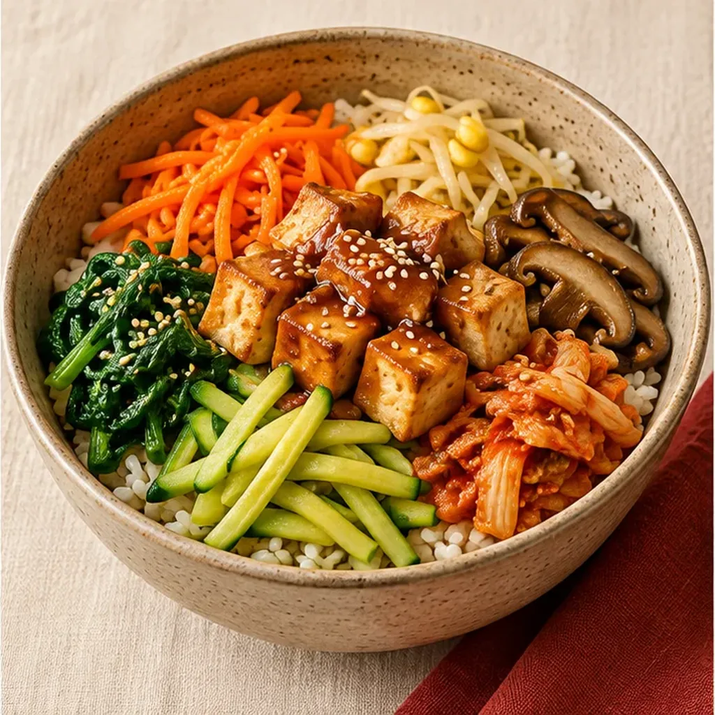 AI-generated serving suggestion for Tofu vegetable bibimbap