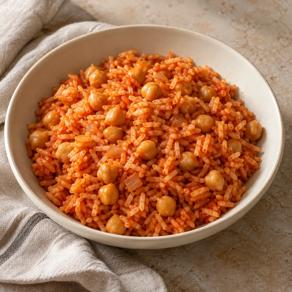 AI-generated serving suggestion for Arroz rojo with chickpeas