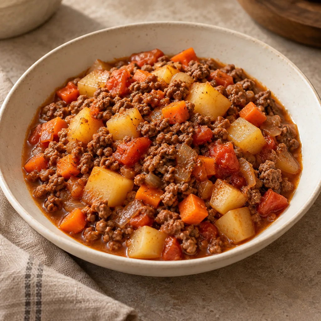 AI-generated serving suggestion for Beef picadillo