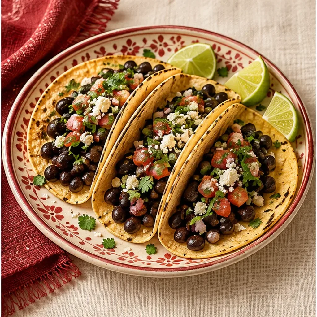 AI-generated serving suggestion for Black bean tacos
