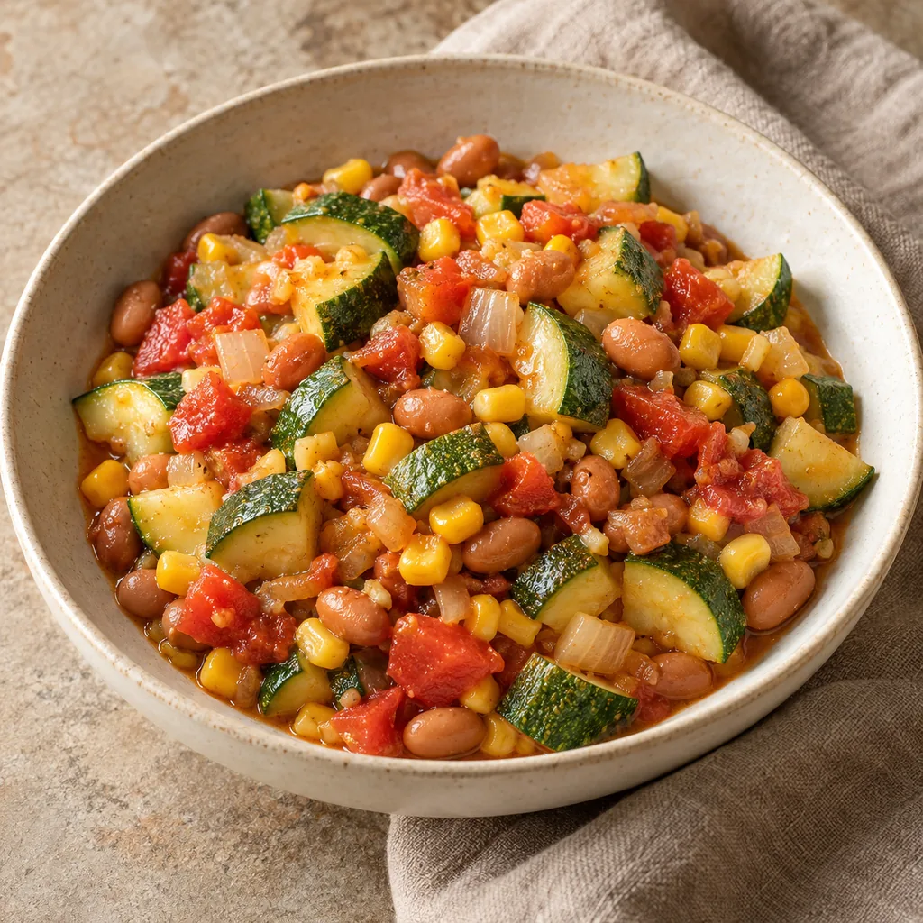 AI-generated serving suggestion for Calabacitas with beans