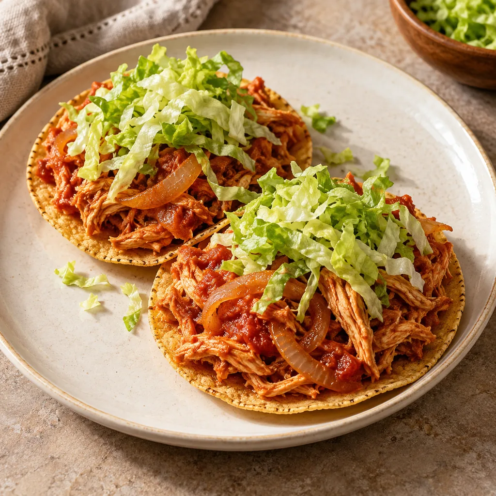 AI-generated serving suggestion for Chicken tinga tostadas