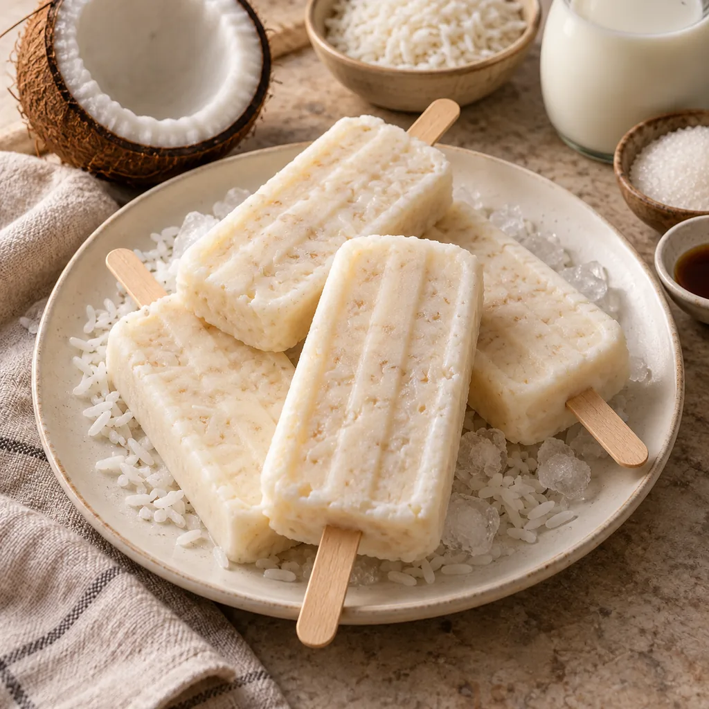 AI-generated serving suggestion for Coconut rice paletas