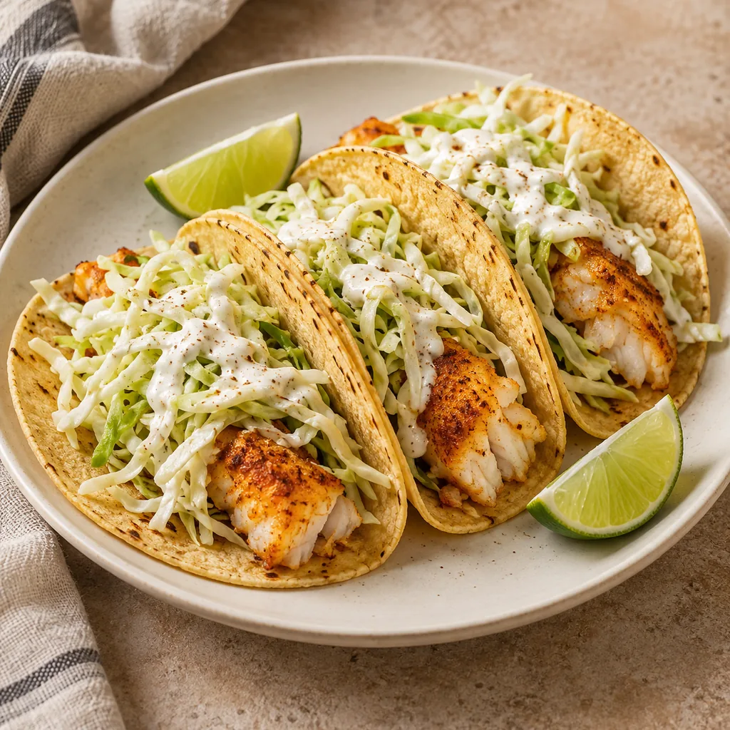AI-generated serving suggestion for Fish tacos with cabbage