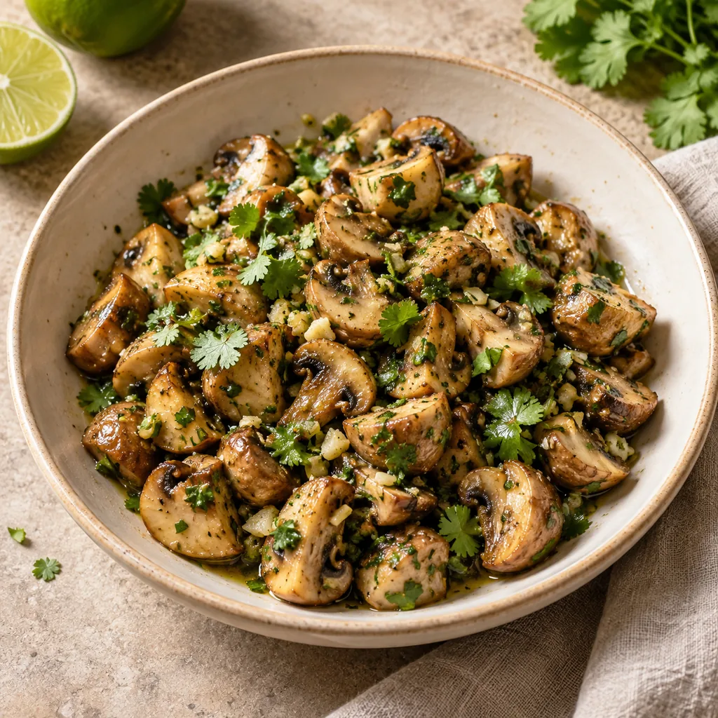 AI-generated serving suggestion for Garlic lime mushrooms