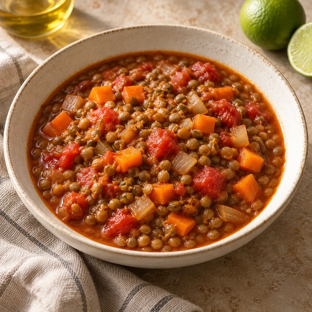 AI-generated serving suggestion for Lentil tomato stew