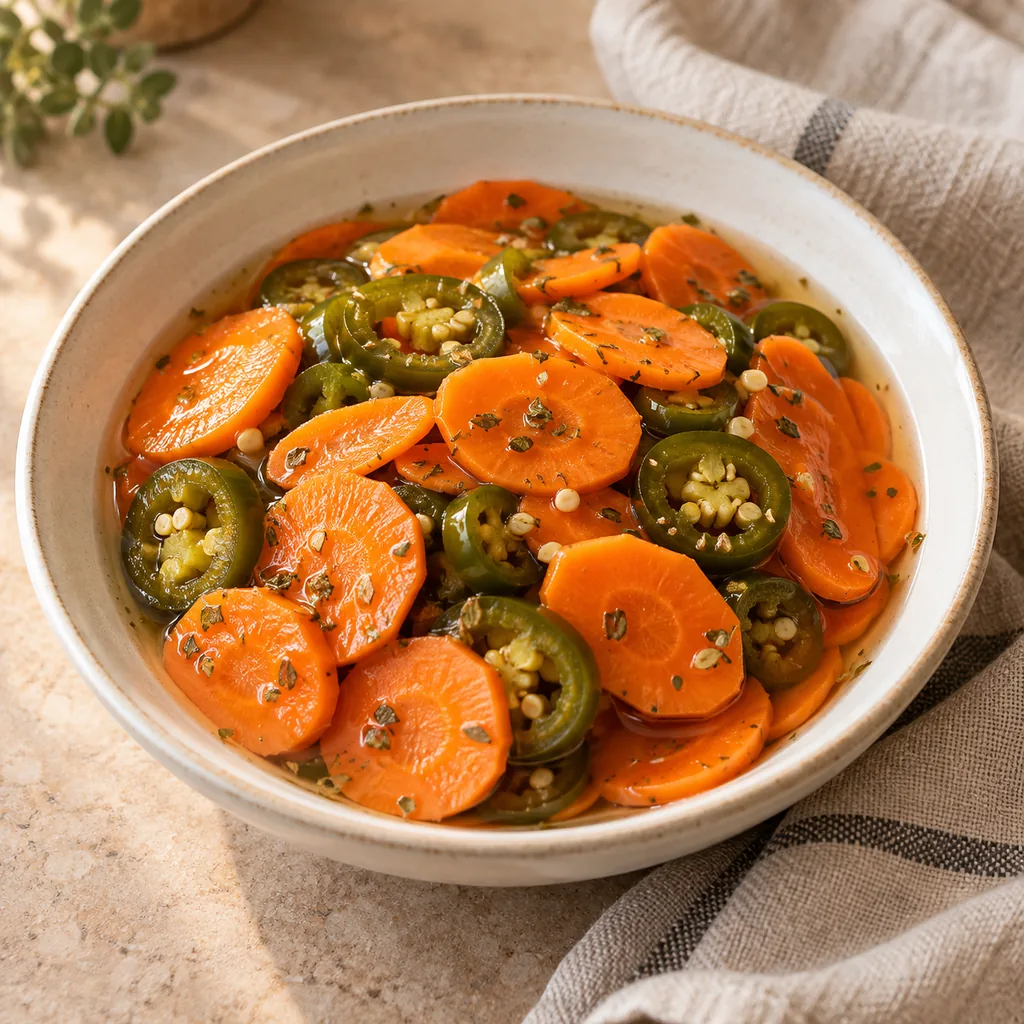 AI-generated serving suggestion for Quick pickled carrots and jalapenos