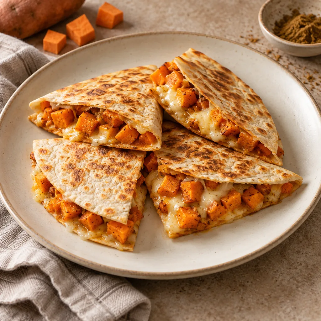 AI-generated serving suggestion for Sweet potato quesadilla wedges
