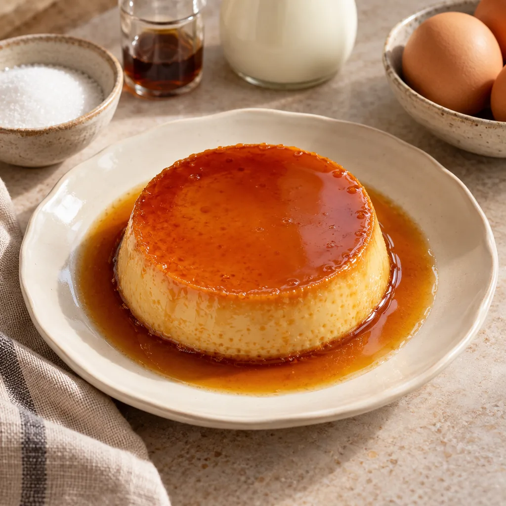 AI-generated serving suggestion for Vanilla flan cups