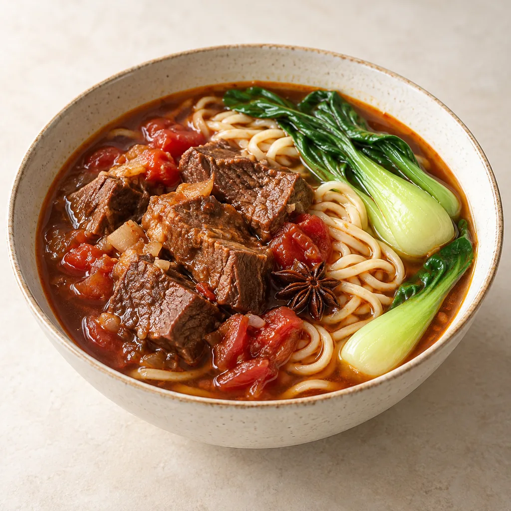 AI-generated serving suggestion for Taiwan-style beef noodle soup