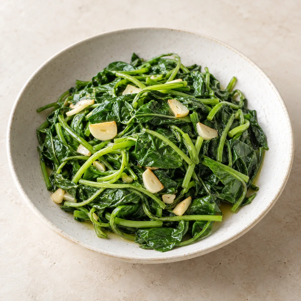 AI-generated serving suggestion for Garlic sweet potato leaves