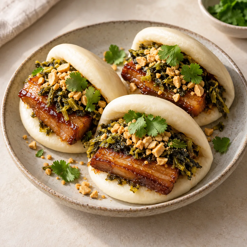 AI-generated serving suggestion for Gua bao — pork belly buns