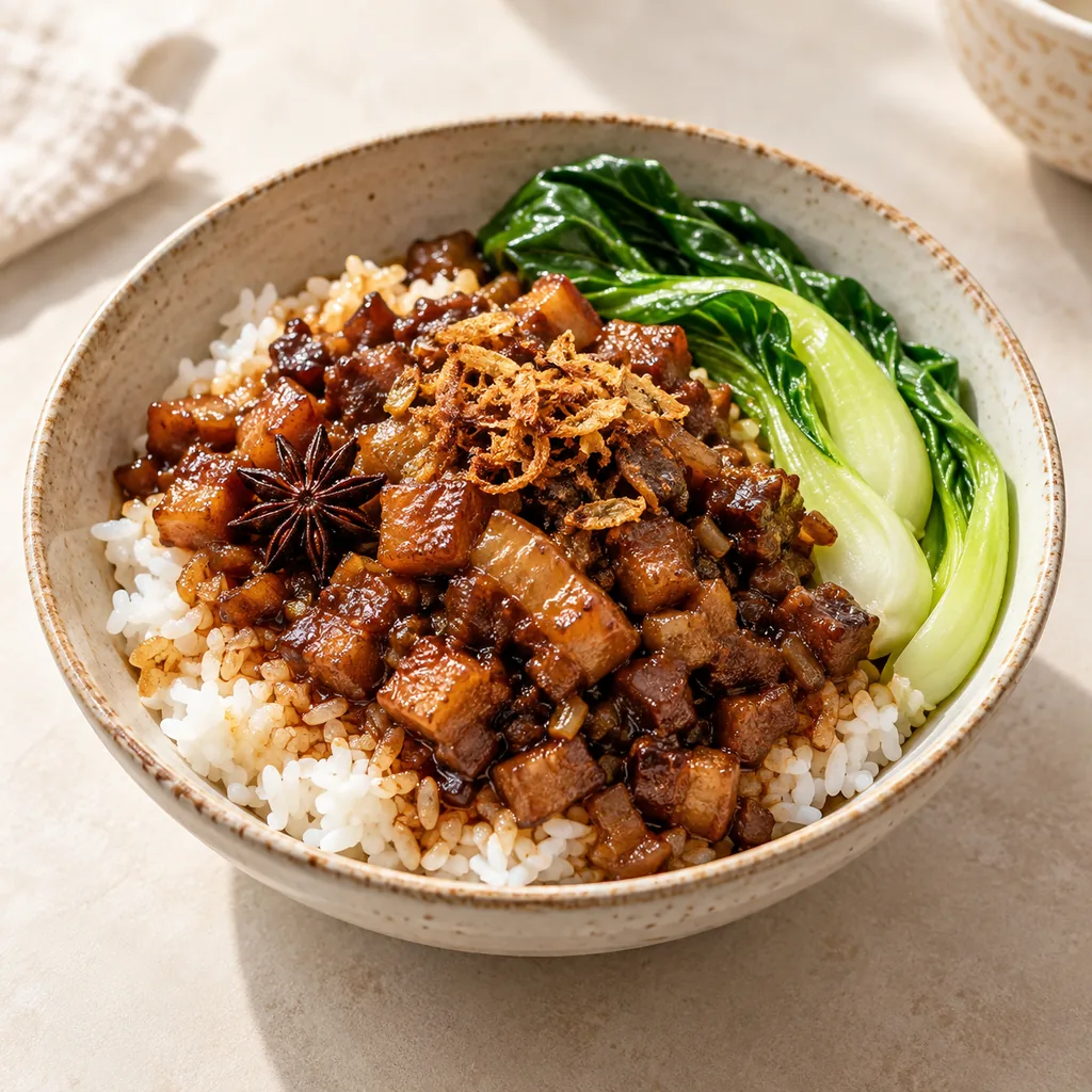 AI-generated serving suggestion for Lu rou fan — braised pork rice
