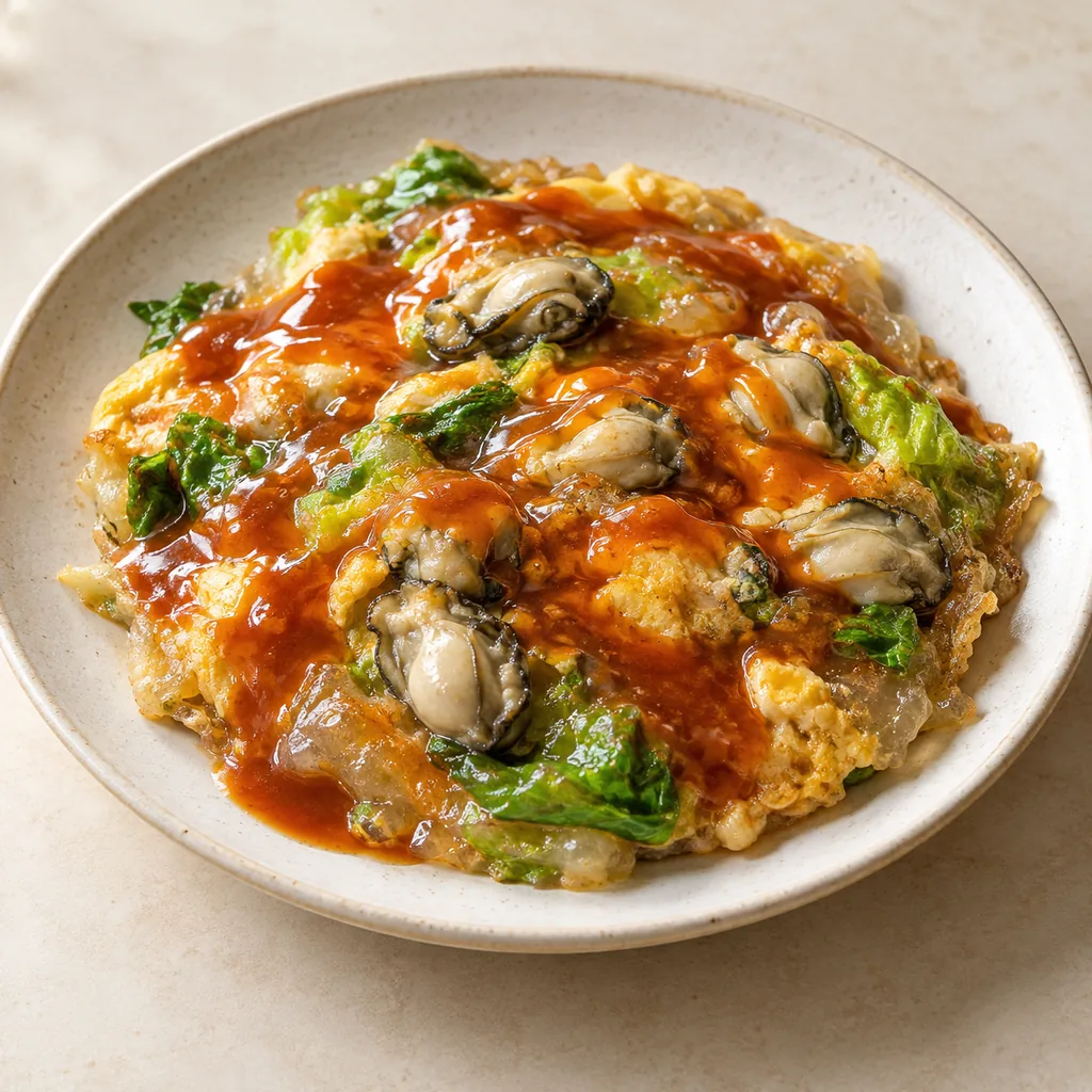 AI-generated serving suggestion for Taiwanese oyster omelette