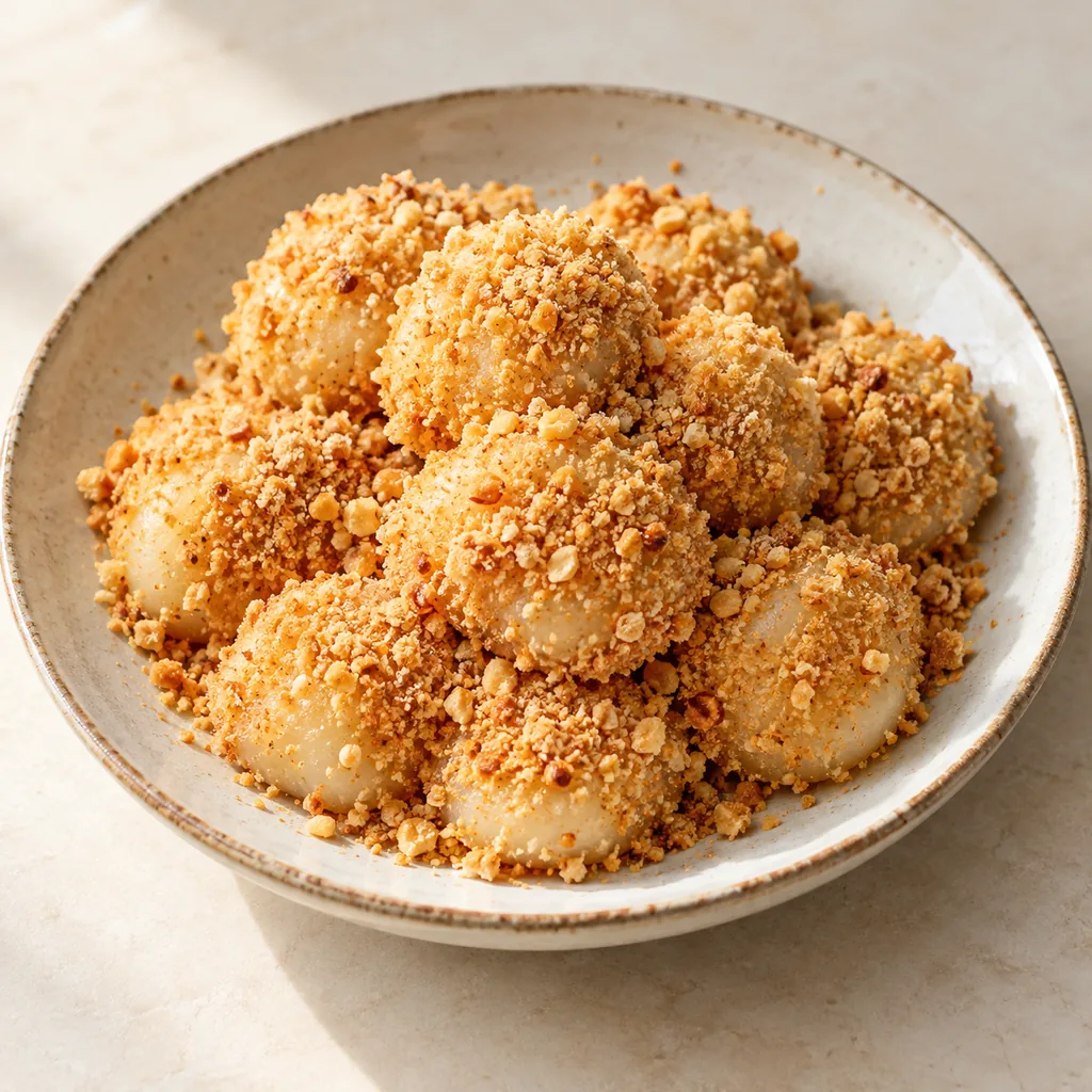 AI-generated serving suggestion for Peanut-coated mochi bites