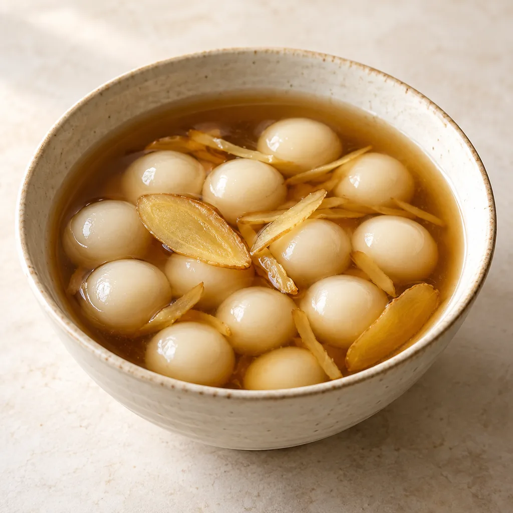 AI-generated serving suggestion for Tang yuan in ginger syrup