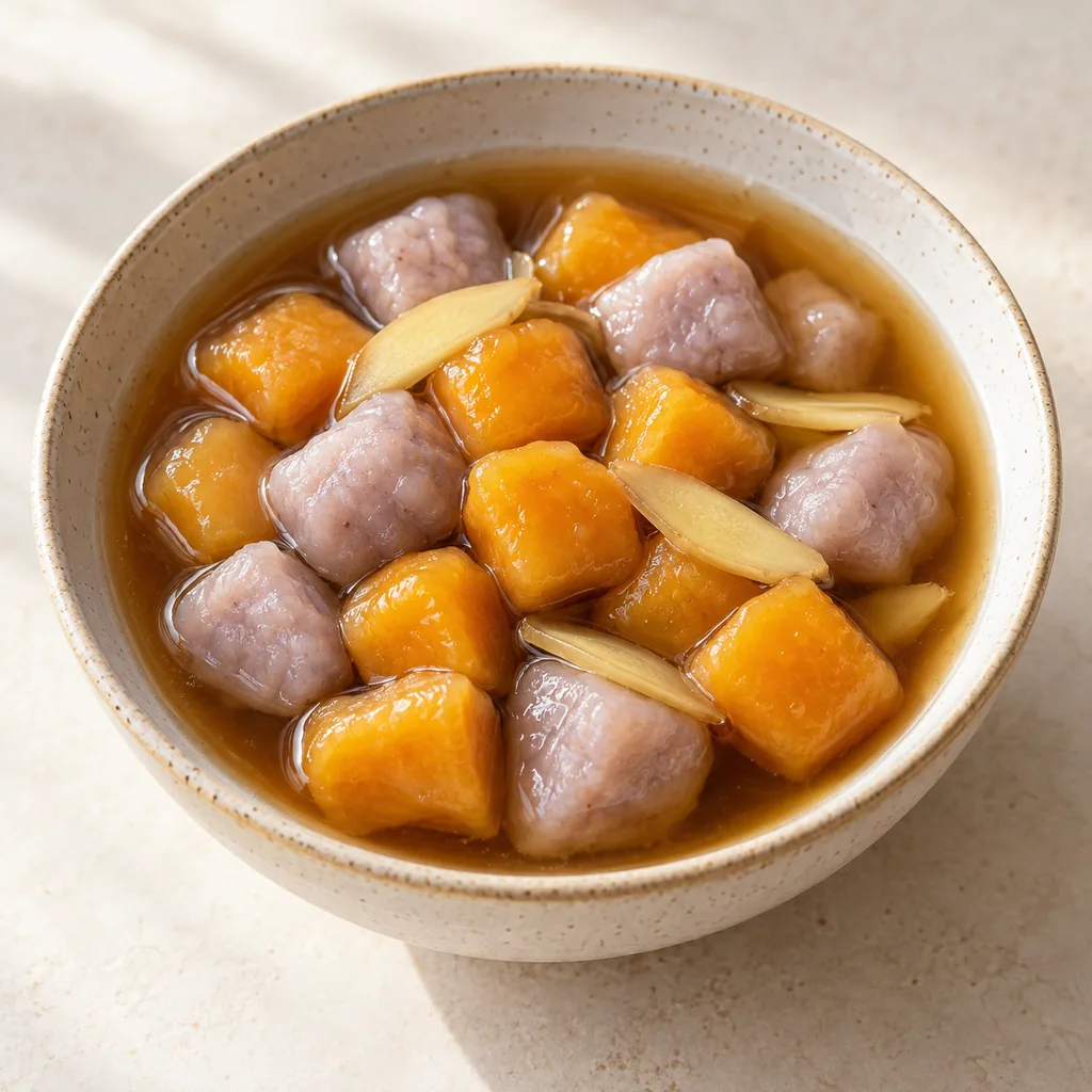 AI-generated serving suggestion for Taro and sweet potato balls