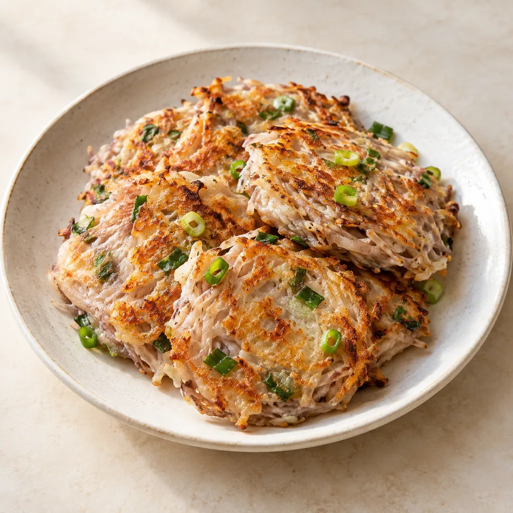 AI-generated serving suggestion for Savory taro pan cakes