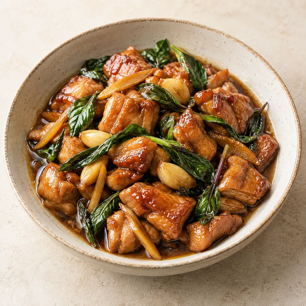 AI-generated serving suggestion for Three-cup chicken
