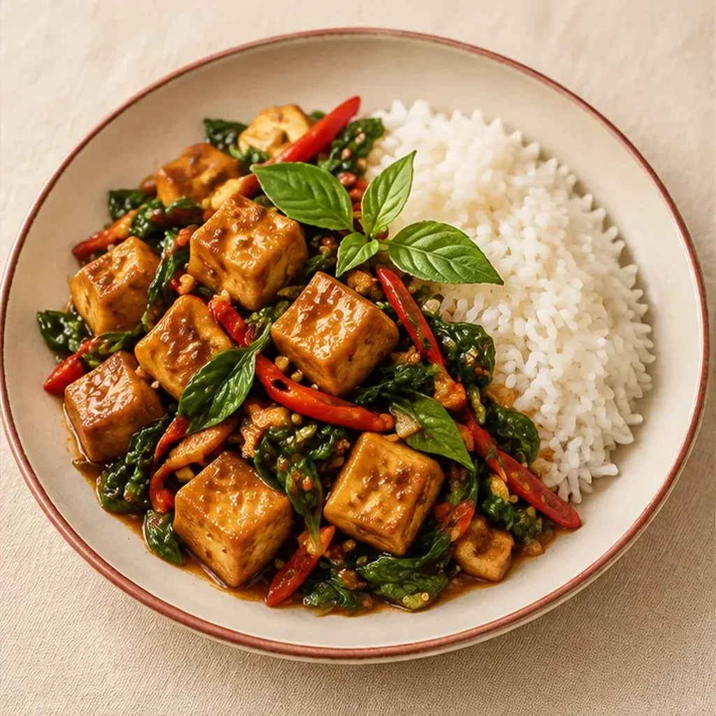 AI-generated serving suggestion for Basil tofu stir-fry