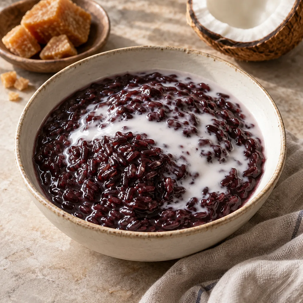 AI-generated serving suggestion for Black sticky rice pudding