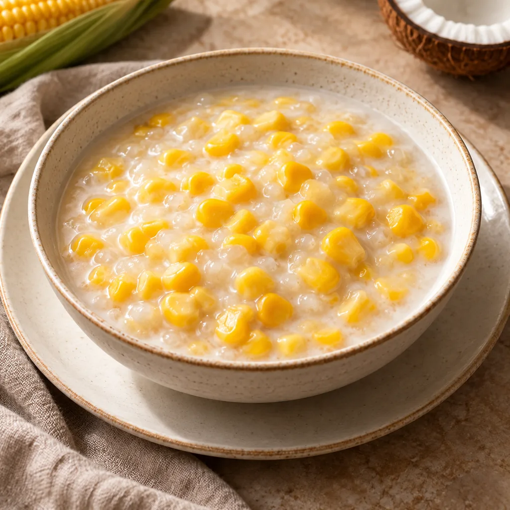 AI-generated serving suggestion for Coconut sweetcorn pudding