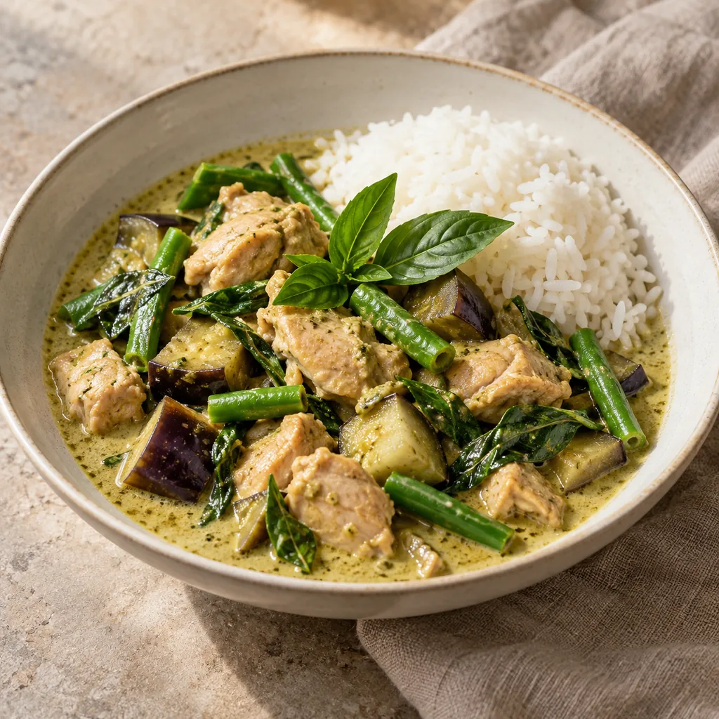 AI-generated serving suggestion for Green chicken curry