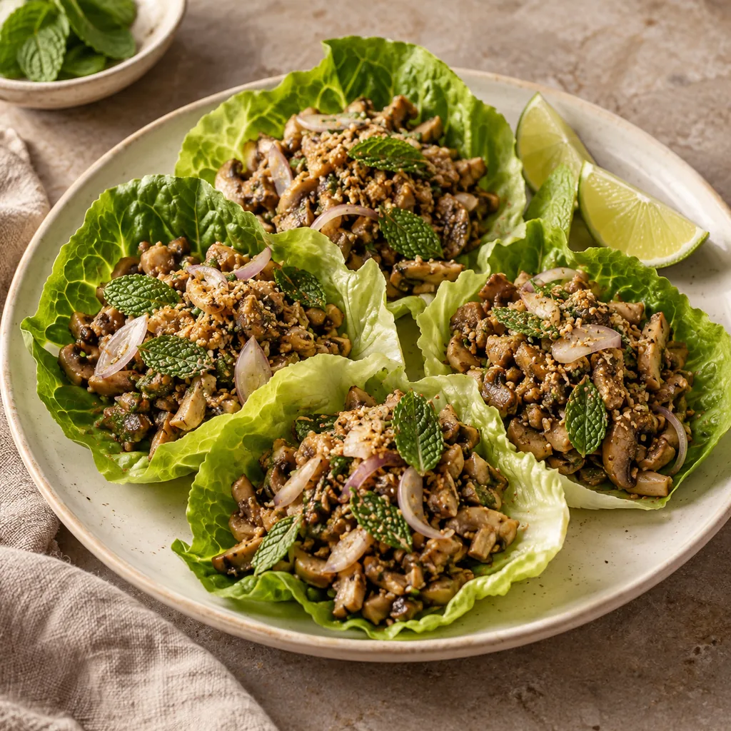 AI-generated serving suggestion for Mushroom larb lettuce cups