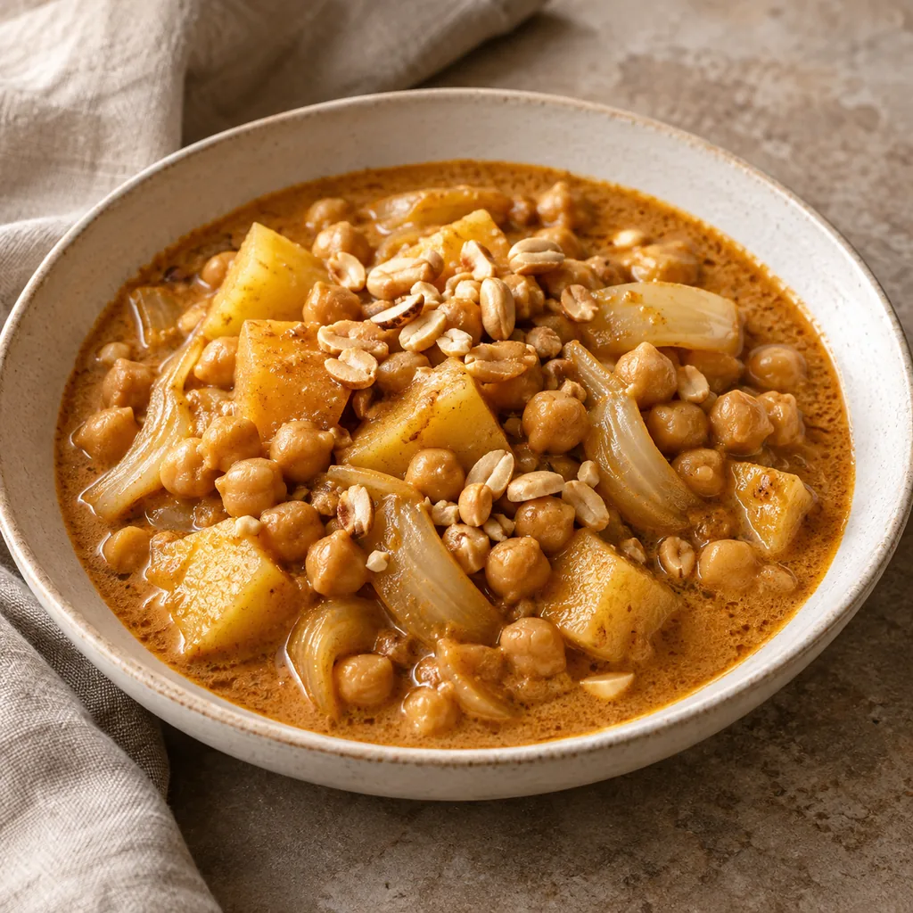 AI-generated serving suggestion for Massaman chickpea curry