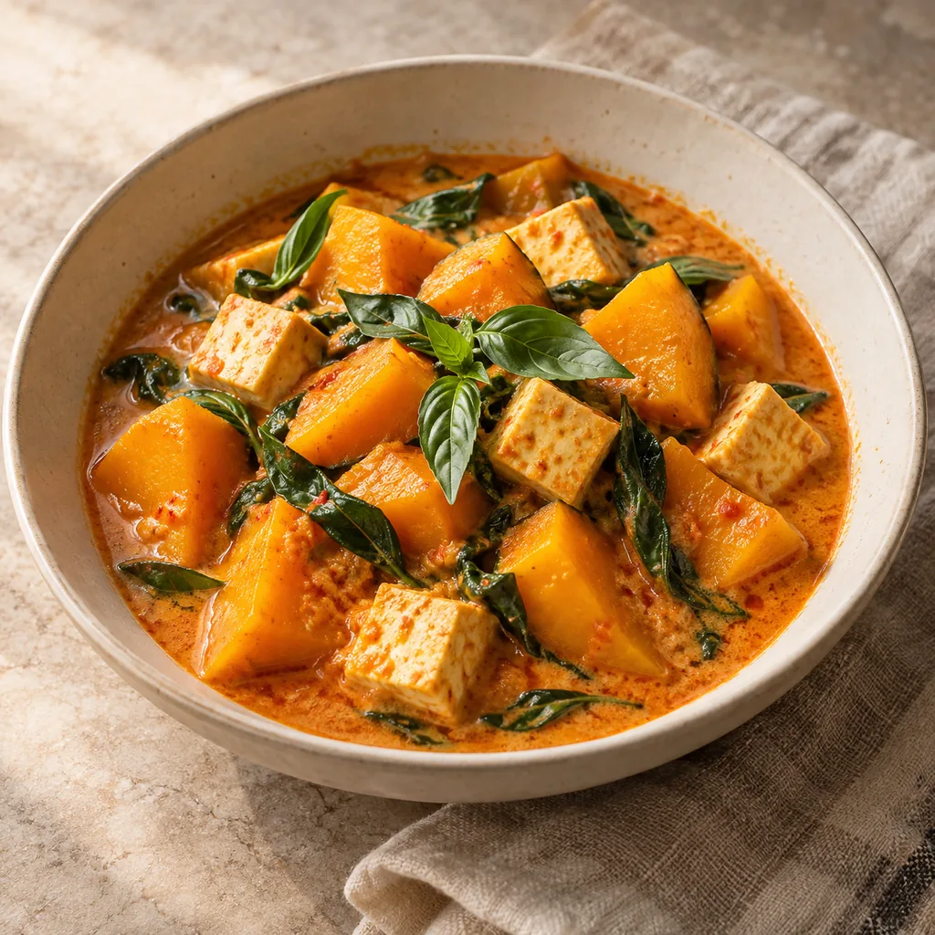 AI-generated serving suggestion for Red pumpkin curry