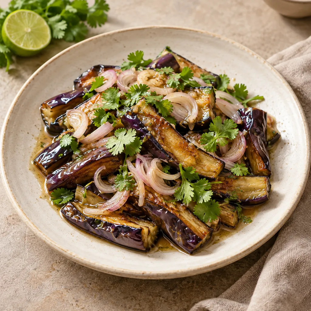AI-generated serving suggestion for Roasted aubergine yam