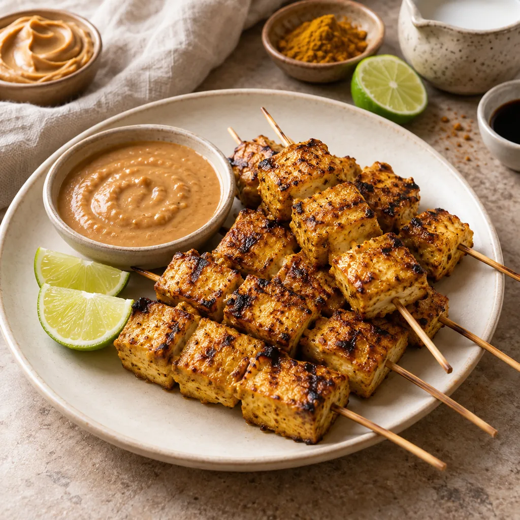 AI-generated serving suggestion for Tofu satay skewers