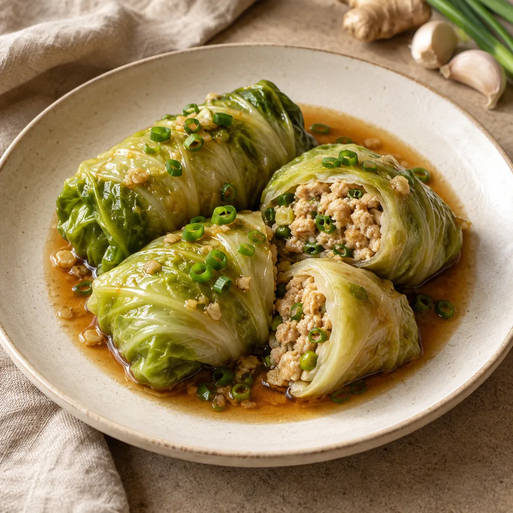 AI-generated serving suggestion for Thai-inspired cabbage rolls