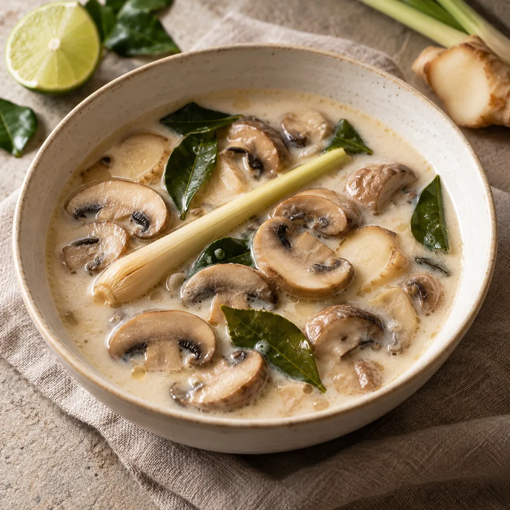 AI-generated serving suggestion for Tom kha mushroom cups
