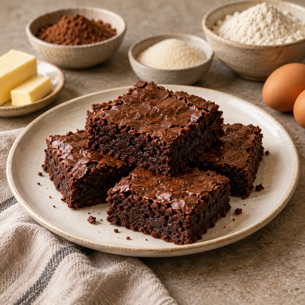 AI-generated serving suggestion for Fudgy cocoa brownies