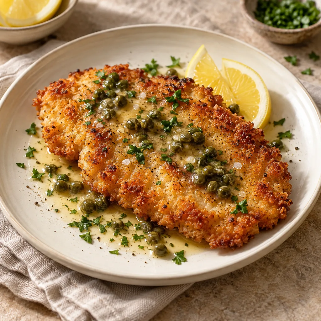 AI-generated serving suggestion for Panko chicken schnitzel