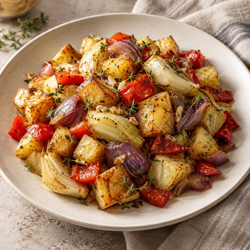 AI-generated serving suggestion for Braised vegetable hash