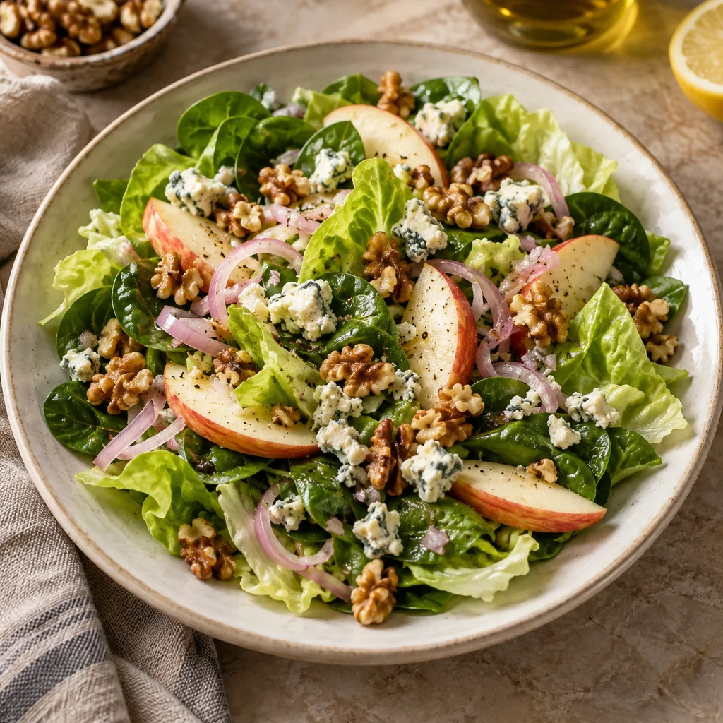 AI-generated serving suggestion for Butter-leaf salad with apple and blue cheese